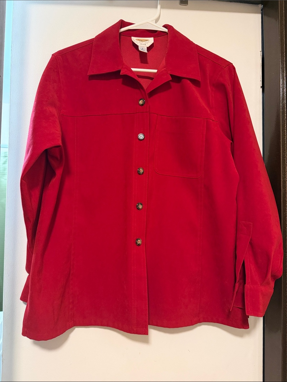 Classic Red Button-Front Women’s Shirt Jacket